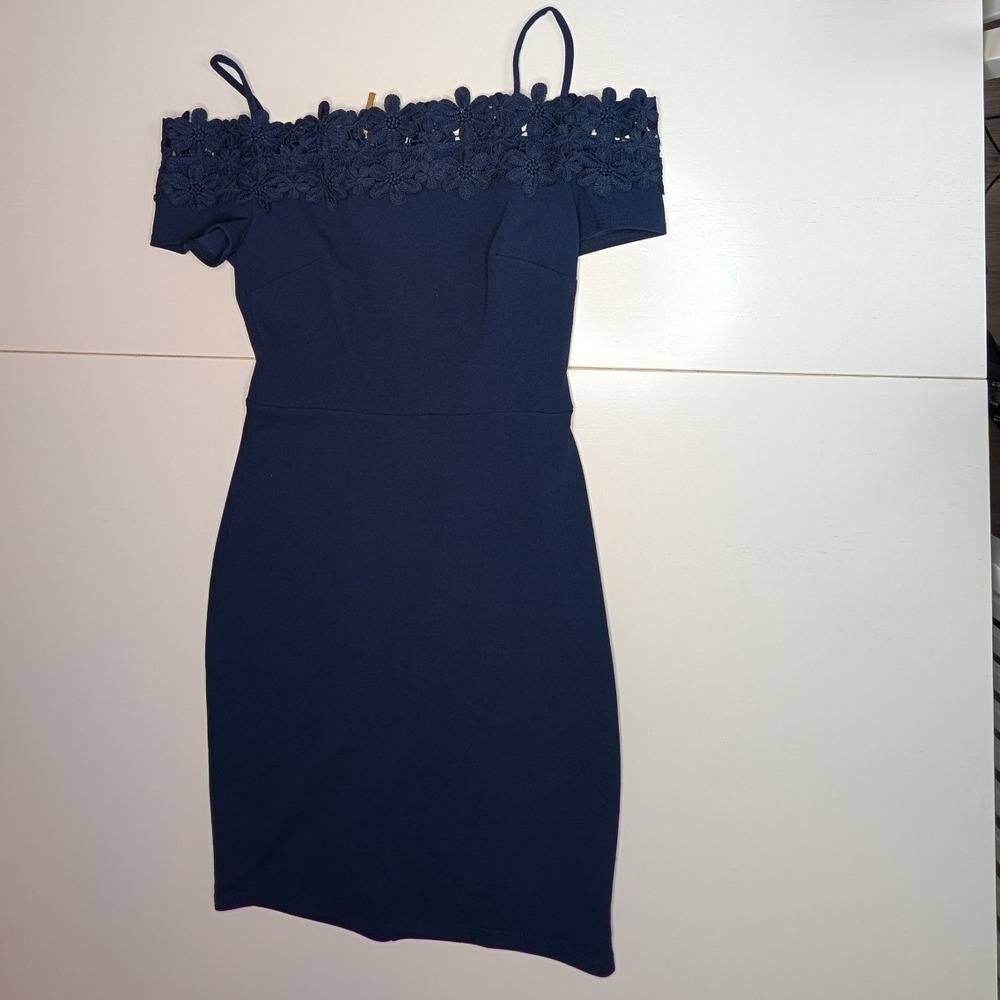 B. Darlin Navy Blue Lace Off the‎ Shoulder Mini Dress Party Cocktail 3/4